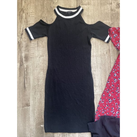 Forever 21 Ribbed Open Shoulder Mini Dress S Red Swing Dress S Old Navy Black - Picture 3 of 12